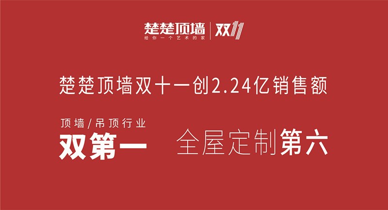 楚楚双十一创2.32亿销售纪录，顶墙、吊顶双第一！全屋定制第六！